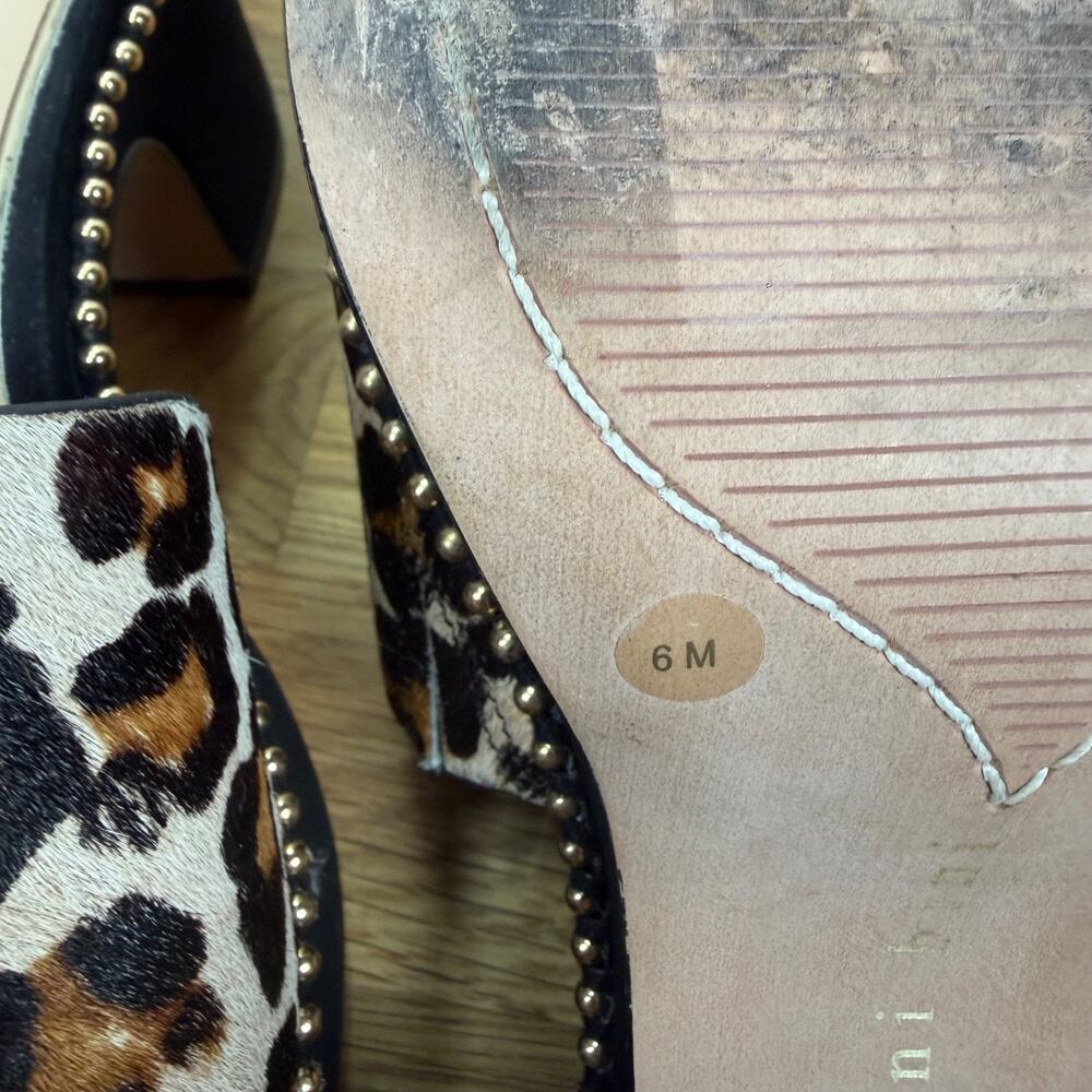 Gianni Bini Womens 6 Calfhair Leopard Platforms Sandals Studded Block Heels Shoe - Picture 9 of 11